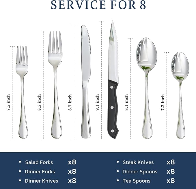 Astercook Silverware Set 48-Piece Flatware with Steak Knives Food-Grade Stainless Steel Cutlery for 8 Mirror Polished Utensils Set Include Spoons and Forks for Home Kitchen Restaurant - Image 6