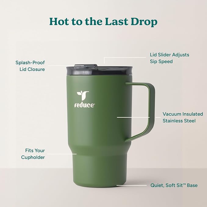 REDUCE 18 oz Hot1 Stainless Steel Insulated Mug with Temperature Adjusting Lid - Dual-Wall Vacuum, Cupholder Friendly - Keeps Drinks Hot for 6 Hours - Ideal for Coffee, Tea & Other - Sage - Image 4