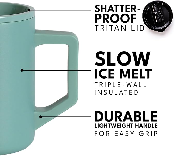 Elemental Insulated Coffee Mug - Triple-Wall Stainless Steel Summit Travel Cup for Hot and Cold Drinks - Thermal Coffee Mug with Lid and Handle for Camping, Office & Travel 16oz - Sage - Image 5