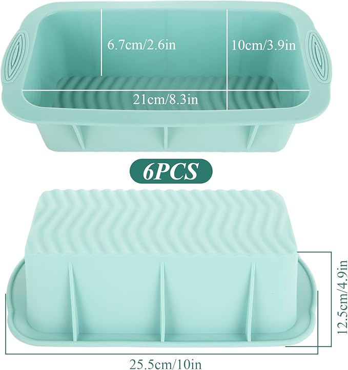 RHBLME 6 Pack Silicone Loaf Pan - Non-Stick Silicone Bread Loaf Pan, 10 x 4.9 x 3.9 Inch, For Bread, Meatloaf & More