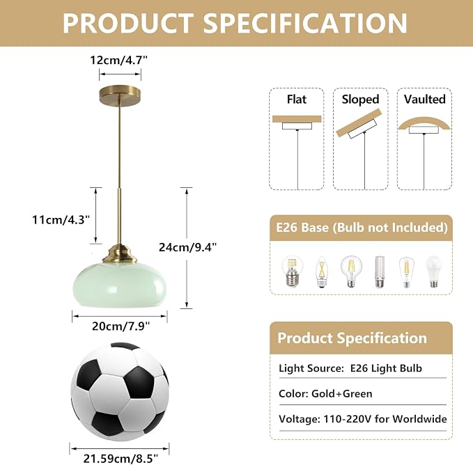 KCO Lighting Nordic Green Glass Pendant Light Dining Room Hanging Light Fixture Gold Brass Mid Century Modern Kitchen Island Lights - Image 2