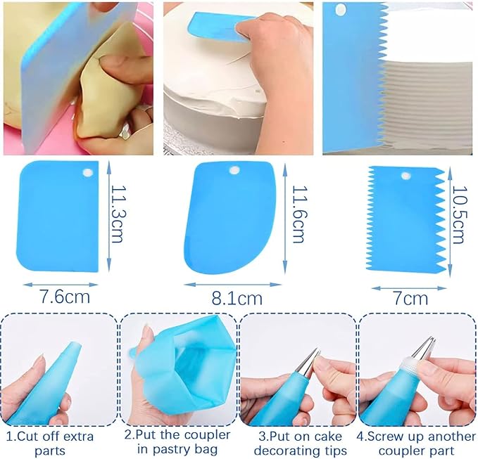Cake Square Pan Sets for Baking + Cake Decorating Supplies: 4 Non-Stick Springform Pans Set (8.5,9.5, 10, 11 inches), Icing Tips, Cake Leveler – Multi-functional Leak-Proof CheeseCake Pan & eBook - Image 3