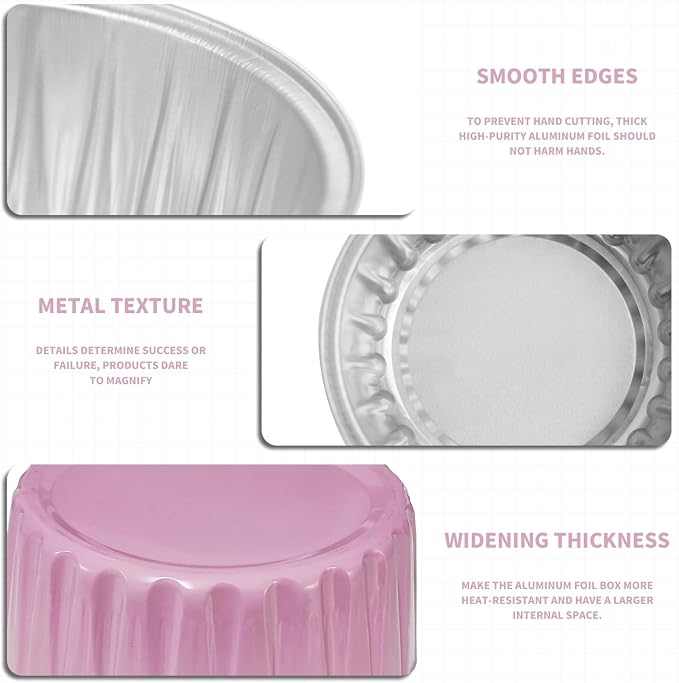 Mother's Day 50Pcs Mini Aluminum Foil Cupcake,5oz Pink Baking Cups with Lid | Mini Cake Pans,Oven Safe,Loaf Pans with Lids,Disposable Ramekins,Tin Cups Containers for Cupcake,Muffin,Cheesecake - Image 3
