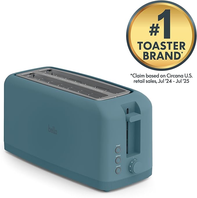 bella 4 Slice Slim Toaster, Fits-anywhere Kitchenware, 6 Setting Shade Control with Reheat & Cancel Buttons, Fits Sourdough, 10” Long Slot, Anti Jam & Auto Shutoff, 900 Watt, Surf - Image 4