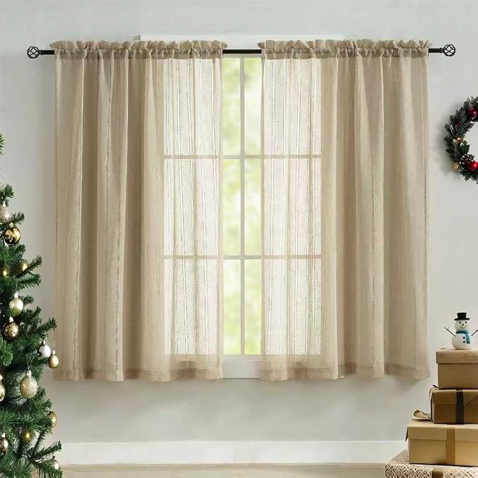 Home Brilliant Sheer Curtains for Living Room 45 Inch Length Small Window Panels for Bedroom Short Drape for Kids Boys Girls Room, Set of 2, Linen by HomeBrilliant