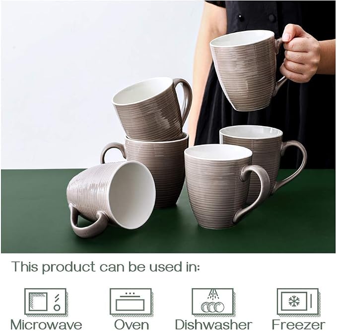 DOWAN Coffee Mugs, 17 Oz Coffee Mug Set of 6, Corrugated Tea Mugs (Brown) - Image 4