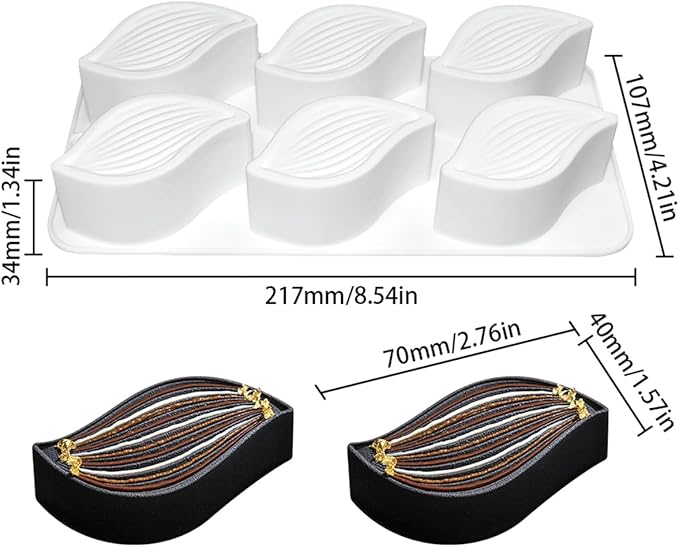 mostsom 3D Silicone Mousse Mold Wave Leaf Shape Mould for Baking Premium Nonstick Chocolate, Cake, Candy, Brownie, French Dessert, Pastry, Ice Cream Molds (A_ Wave Leaf)