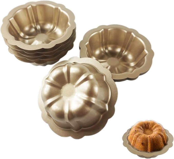 4 Inch Nonstick Mini Fluted Cake Pans, Pumpkin Baking Mold, Gold | 10 Pack Carbon Steel Fluted Tube Metal Round Cake Pan for Jello, Cupcake, Muffin, Brownie - Image 4