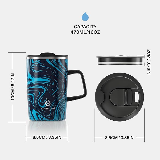 Ideus 16 oz Insulated Stainless Steel Coffee Mug with Lid, Blue Zebra | Perfect for home, office, or daily use| Easy to clean wide mouth| Sweat-proof| On the go - Image 6