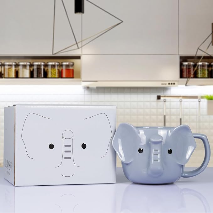 Elephant Mug 14 oz Cute Ceramic Coffee Mug 3D Porcelain Tea Mug for Women Kawaii Cup Elephant Gifts Christmas Gifts Housewarming Holiday Birthday Gifts for Women Mom Kids Men and Friend - Image 3