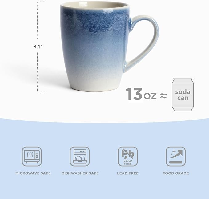 famiware Coffee Mugs Set, 13 oz Mug Set of 8, Stoneware Cups for Latte, Hot Tea, Mocha, Cocoa, Cappuccino, Microwave and Dishwasher Safe, Glacier Series, Azure Blue - Image 6