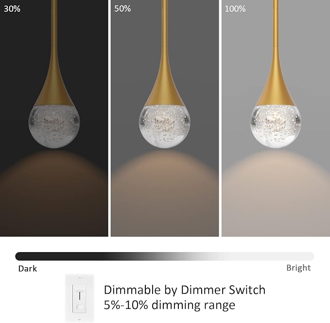 Gold LED Pendant Light for Kitchen Island, Bubble Crystal, 1-Light | Bubble Glass Shade, Modern, Height Adjustable, Ceiling Hanging Lighting for Kitchen Island Dining Room - Image 4