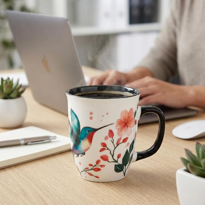 Hummingbird Coffee Mugs for Women - 16oz Ceramic Heat Reveal Cup, Floral Bird Coffee Mugs for Home Office, Hummingbird Gifts for Mothers' Day Birthday - Image 4