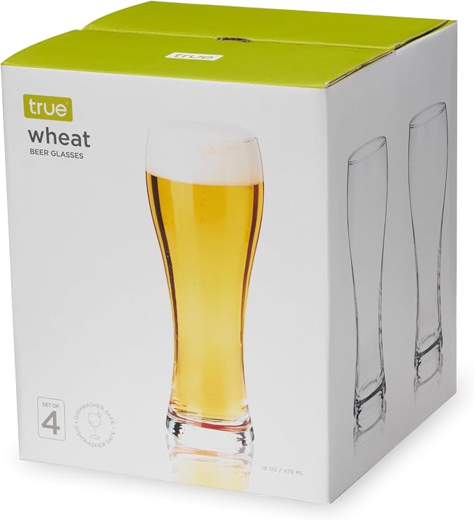 TRUE Wheat Beer Glasses, Clear Glasses for Pilsner, Belgian Ales, and Craft Beers, Birthday Party, Holiday, Game Night, Beer Gifts for Men, Durable Home Bar Glassware, 23 oz, Set of 4 - Image 7