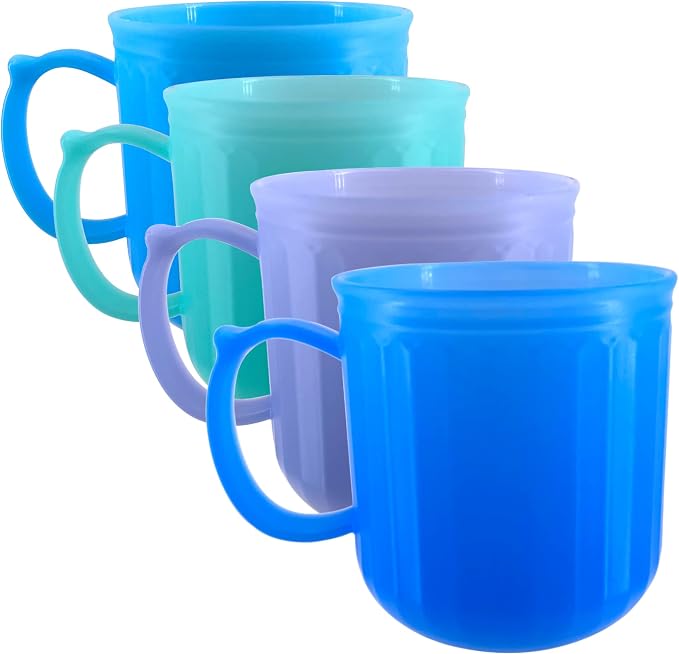 Plastic Coffee Cup with Handle set of 4, 13 oz Iced-Tea Mug Coastal | BPA Free Reusable Food Grade PP, Unbreakable, Dishwasher Safe, Lightweight, Elderly Kid Safe, Kitchen Party Camping Outdoor by YUYUHUA