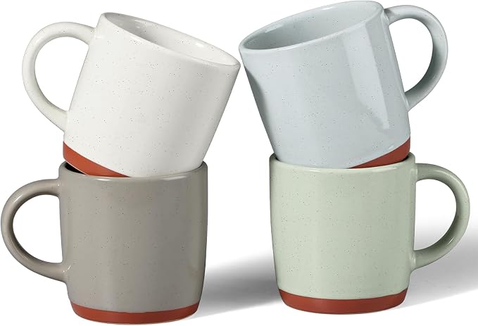E-far Ceramic Coffee Mug Set of 4, 12oz Stoneware Coffee Cup with Handle, Porcelain Tea Cups, Modern Farmhouse Latte Mug Gift Set for Women & Men, Microwave Safe, Speckled Multicolor by E-far