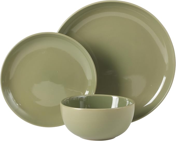 Gibson Home Rockaway 12 Piece Plates and Bowls Matte Outside/Shiny Inside Glaze Service for 4 Dinnerware Set - Green - Dishwasher and Microwave Safe - Image 5
