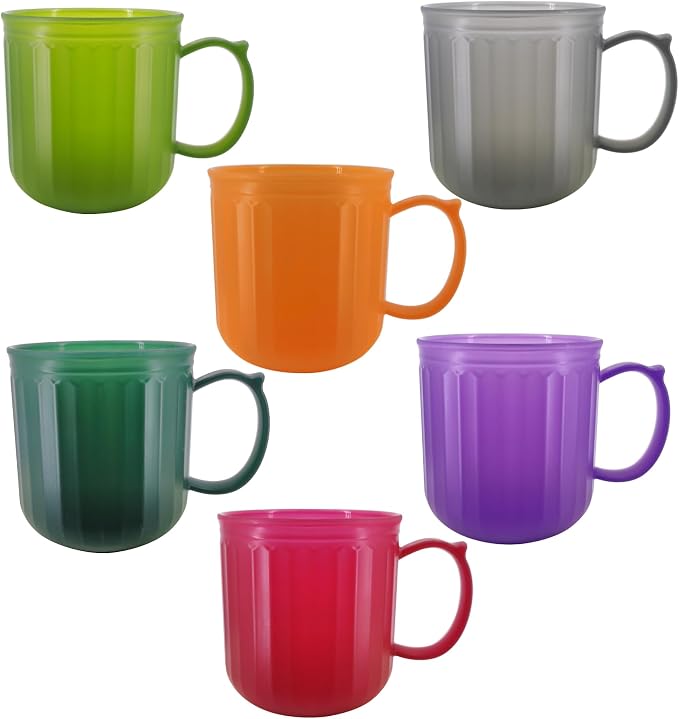 Plastic Coffee Mugs with Handles set of 6, 16 oz Iced-Tea Cup Jewel | BPA Free Reusable Food Grade PP, Unbreakable Dishwasher Safe, Lightweight, Elderly Kid Safe, Kitchen Party Camping Outdoor by YUYUHUA