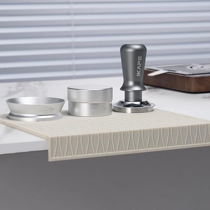 IKAPE 51MM Espresso Tamper Kit Silver 6 IN 1, Coffee Tamper Set with Tamper, Distributor, Magnetic Funnel, Silicone Mat, Puck Screen, and Cleaning Towel