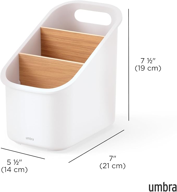 Umbra Bellwood Utensil Holder, Kitchen Storage Organizer, White/Natural | Three tier compartments, removable dividers, compact countertop fit, recycled plastic - Image 3