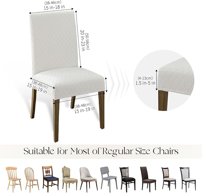 MOSAYT 100% Waterproof Dining Room Chair Covers Set of 6, Super Fit Stretch Jacquard Parson Chairs Slipcovers Removable Washable Chair Seat Protectors for Home, Kitchen, Banquet (White - XL) - Image 6