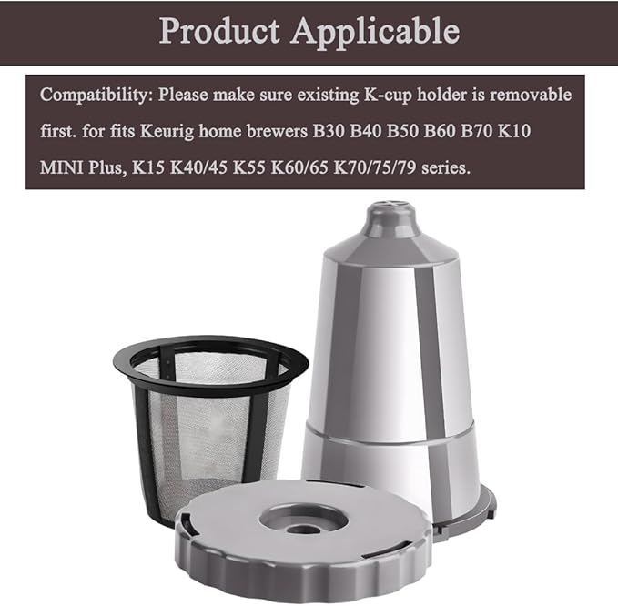 for Keurig My K-Cup Reusable Coffee Filter, Brew Coffee or Tea, Fits B30 B40 B50 B60 B70 Series with Sustainable Coffee Accessories, Gray 3 Pack