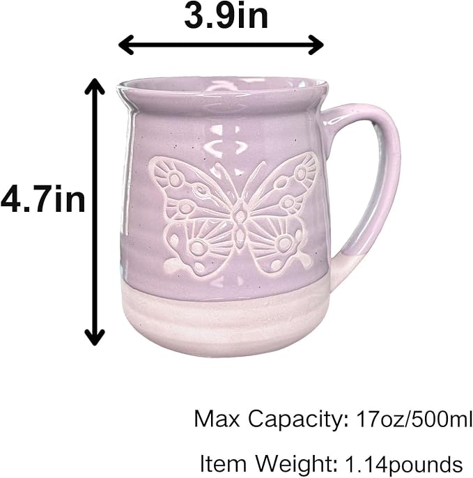 16oz Ceramic Coffee Mug for Office and Home, Hand Painted with Handles Tea Cup, Cute Vintage Butterfly Mug,Best Gifts for Women and Men,Dishwasher Microwave Safe(Purple) - Image 2