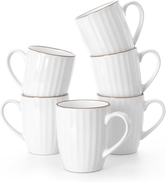 famiware Coffee Mugs Sets for 6, 12 oz Mug Set, Coffee Cups with Handle for Coffee, Tea, Cocoa and Milk, Microwave and Dishwasher Safe, White Stripe by Famiware