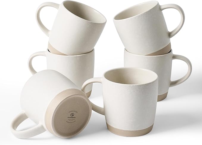 famiware Coffee Mugs Set of 6, Milkyway 13 oz Mug Set, Ceramic Cup Set with Handle for Coffee, Tea, Cocoa, Milk, Matte White by Famiware