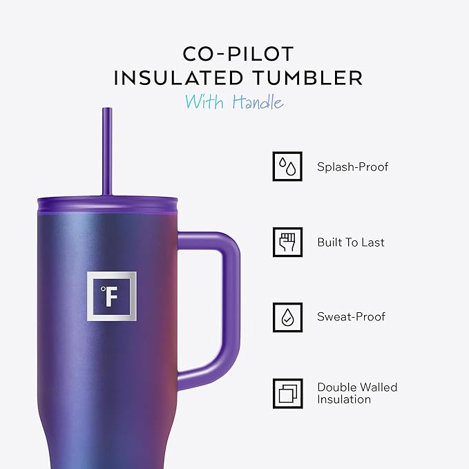 IRON °FLASK 40 oz Co-Pilot Insulated Travel Mug | Insulated Travel Mug with Straw & Flip Cap Lids - Cup Holder Fit, Leakproof, BPA Free (Fire Red) - Image 2