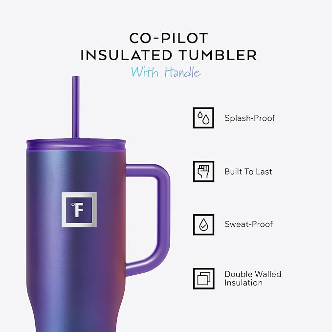 IRON °FLASK 40 oz Co-Pilot Insulated Travel Mug | Insulated Travel Mug with Straw & Flip Cap Lids - Cup Holder Fit, Leakproof, BPA Free (Lavender) - Image 2