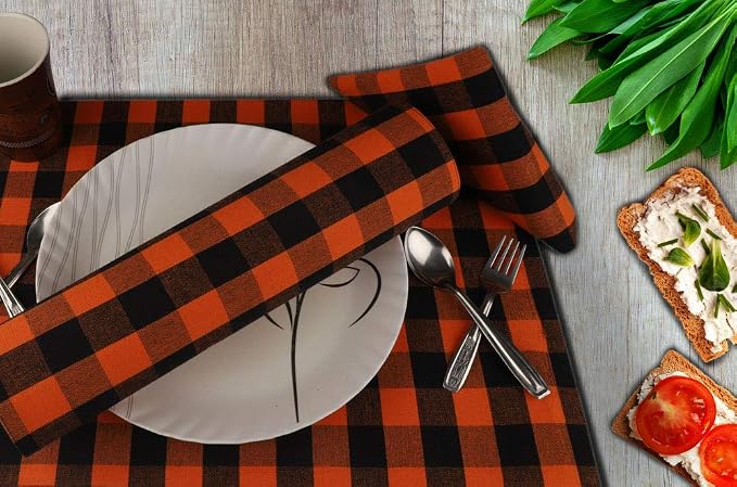 Urban Villa Two Tone Placemat Cotton Tablemat 14x20 (Set of 6) Orange/Blk - Image 5