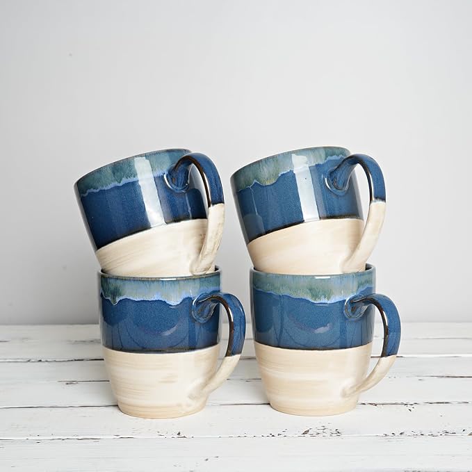 Bosmarlin Ceramic Coffee Mug Set of 4, 17 Oz, 5 Colors to Choose, Tea Cups, Dishwasher and Microwave Safe, Reactive Glaze (Deep Blue) - Image 6