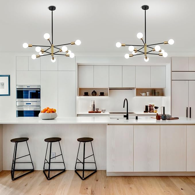 10-Light Modern Chandelier Sputnik Light Fixtures, Mid Century Chandelier Dining Room Light, Black and Gold Ceiling Lights Chandeliers for Bedroom Living Room Kitchen - Image 9