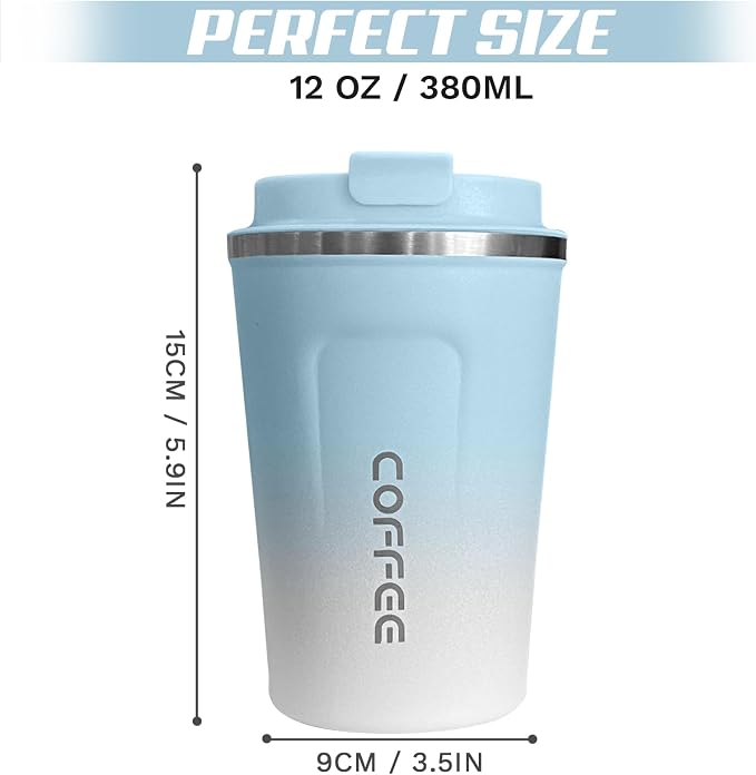 SPLMIFA Travel Coffee Mugs Leak-Proof, Reusable Coffee Cups with Lids, Stainless Steel Vacuum Insulated Coffee Tumblers, Thermal Insulation Cup for Men & Women Hot & Cold Drinks(2nd-Blue White, 12OZ) - Image 4