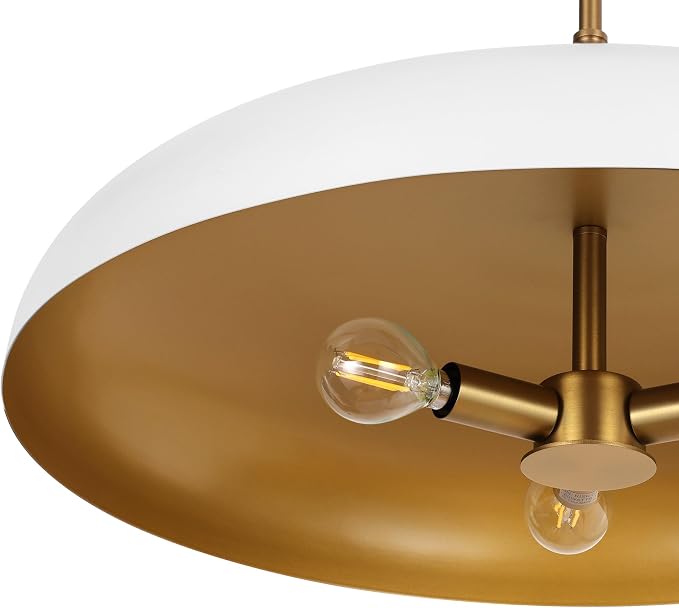 LamQee 20 Inch Oversized Large Pendant Lights, 3-Lights White and Gold Dome Chandelier, Mid Century Modern Metal Pendant Lighting Fixture Ceiling Hanging for Kitchen Island Dining Room Over Table Bar - Image 5