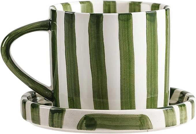 8 Oz Coffee Mug Large Espresso Cups With Saucer Ceramic Coffee Mugs Porcelain Coffee Cup With Saucer Hand-Painted Striped Art Cup And Saucer,C by CACXKEP