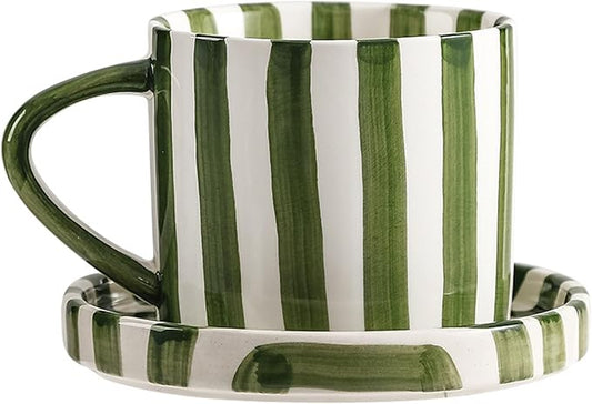 8 Oz Coffee Mug Large Espresso Cups With Saucer Ceramic Coffee Mugs Porcelain Coffee Cup With Saucer Hand-Painted Striped Art Cup And Saucer,C by CACXKEP