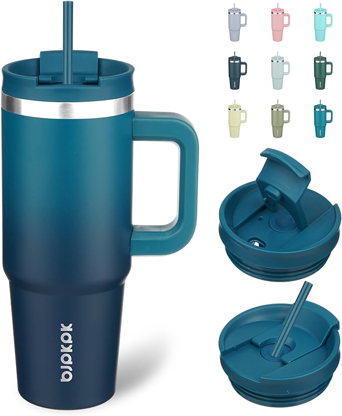 BJPKPK 30 oz Insulated Tumbler with Handle & Straw, Stainless Steel | Double Wall Vacuum Insulation, Leak Proof, BPA Free, Dishwasher Safe, Cupholder Friendly, Travel & Outdoor, Indigo Black by BJPKPK