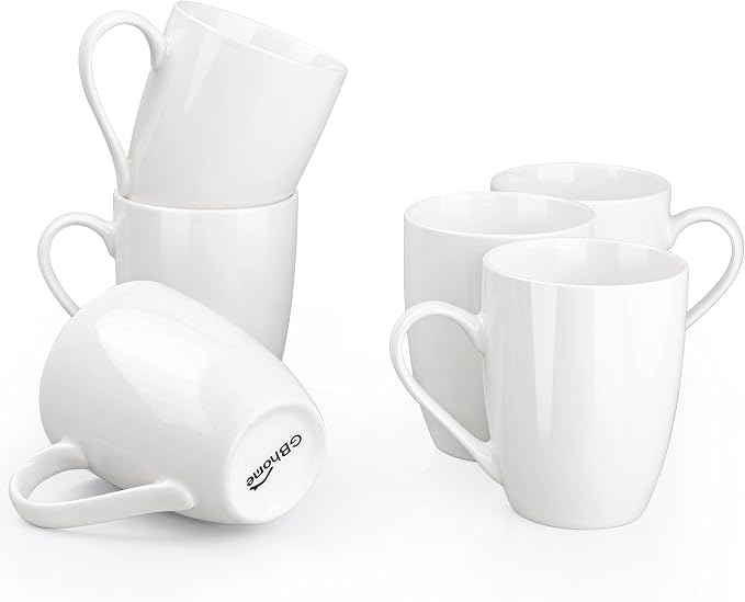 GBhome 12 oz Coffee Mugs Set of 6, Off White Mugs with Large Handle for Man, Woman, Dad, Mom, Light Weight Coffee Mugs for Latte/Cappuccino/Cocoa/Milk, Dishwasher & Microwave Safe by GBhome