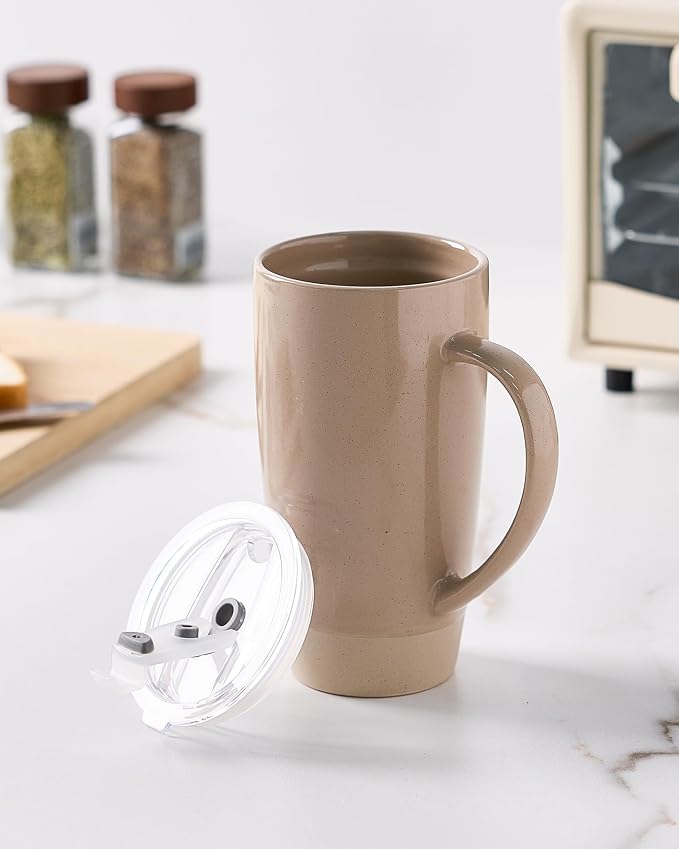 famiware Milkyway Coffee Mugs, 20oz Large Coffee Mug, Ceramic Mug Set of 4 with Lid, Cup Set with Handle for Latte, Tea, Cocoa, Milk, Home & Office, Cinnamon Brown - Image 8