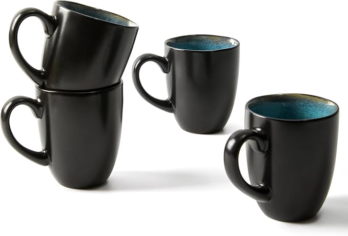 Pokini Coffee Mug 15 oz, Ceramic Coffee Mugs Set of 4, Reactive Glaze Mug for Latte/Tea/Cappuccino/Milk, Irregular Large Mug Set for Men, Women, Dad, Mom, Dishwasher & Microwave Safe, Green Black by Pokini