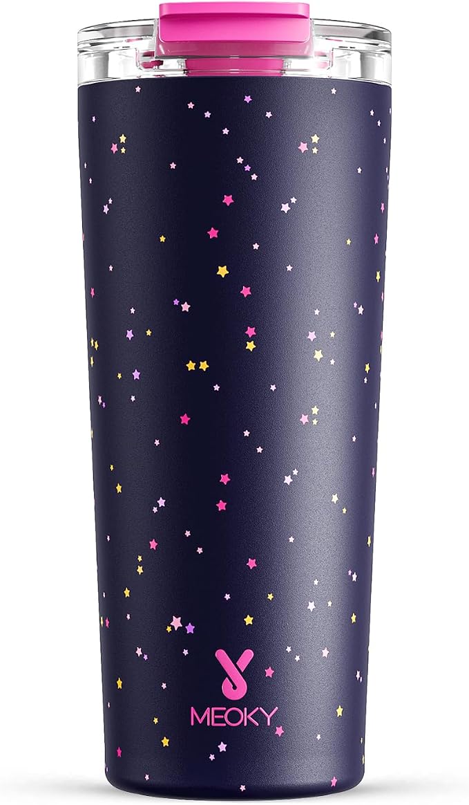 Meoky 24 oz Insulated Travel Coffee Mug: Leak Proof Lid, Plum Stardust | Stainless Steel Coffee Tumbler, Keeps Hot for 8 Hours or Cold for 24 Hours, Fits in Car Cup Holder, BPA Free by MEOKY
