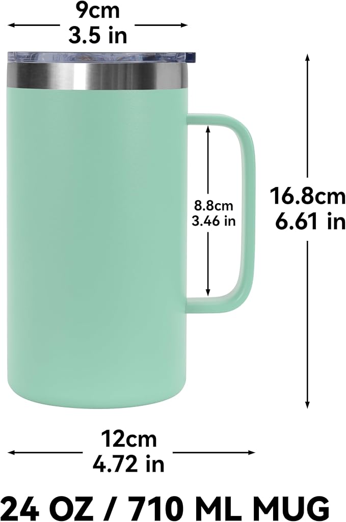 DOMICARE 24oz Mug with Handle and Lid, Stainless Steel Coffee Mug, Travel Mug with Handle, Double Wall Vacuum Coffee Tumbler, Reusable Insulated Cup, Mint Green, Pack 8 - Image 4