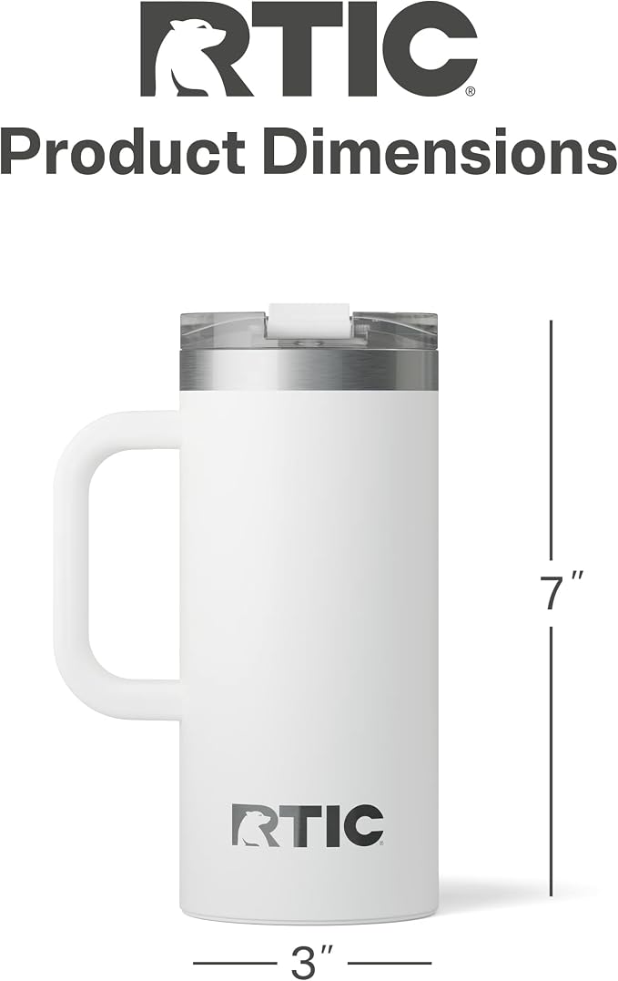 RTIC 16oz Road Trip Travel Mug with Lid and Handle, Ceramic Lined, Insulated, Stainless Steel, Metal, Double Wall Vacuum-Insulation, Portable Coffee, Tea Cup for Hot and Cold Drink, White - Image 4