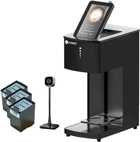 EVEBOT Mini Coffee Latte Art Machine – Mini Drink Art Machine for Custom Photos & Text on Coffee, Cocktails, Yogurt, Cakes & Cookies – Brown*3