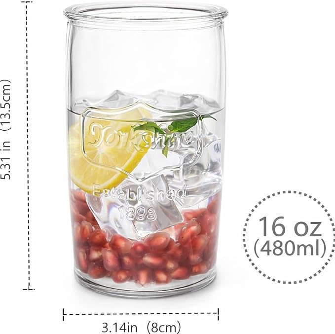 kitchentoolz Mason Drinking Glasses Set of 6 - Yorkshire Tumbler 16 oz Glassware Cups for Cold Drinks, Iced Tea, Water, Cocktails - Classic Mason Jar Style - Image 2