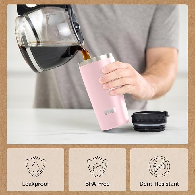 GORILLA GRIP 304 Stainless Steel Double Insulated Travel Coffee Mug, Leakproof Lid with Smooth Sip Top, Prevent Spills, Dent & Rust Resistant Reusable Tumbler Cup, Thermal Mugs for Drinks, 20oz, Pink - Image 4