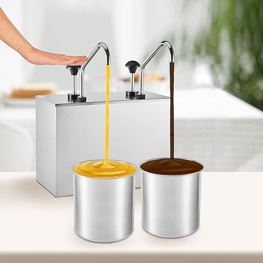 Lasnten Condiment Pump Ketchup Sauce Dispenser 3.7 Quart Stainless Steel Syrup Station Container for Salad Jam Seasoning (3.7 Quart x 2)
