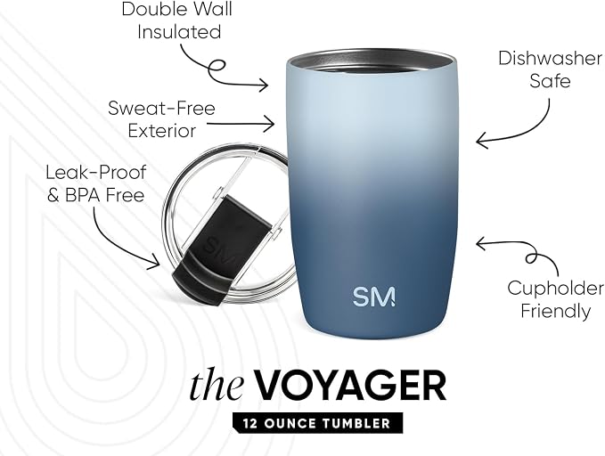 Simple Modern Travel Coffee Mug with Lid | 12oz | Ombré | Voyager Coffee Cup, Coffee Tumbler for Hot & Iced Drinks | Insulated Stainless Steel Travel Mug | Stormy Skies - Image 2